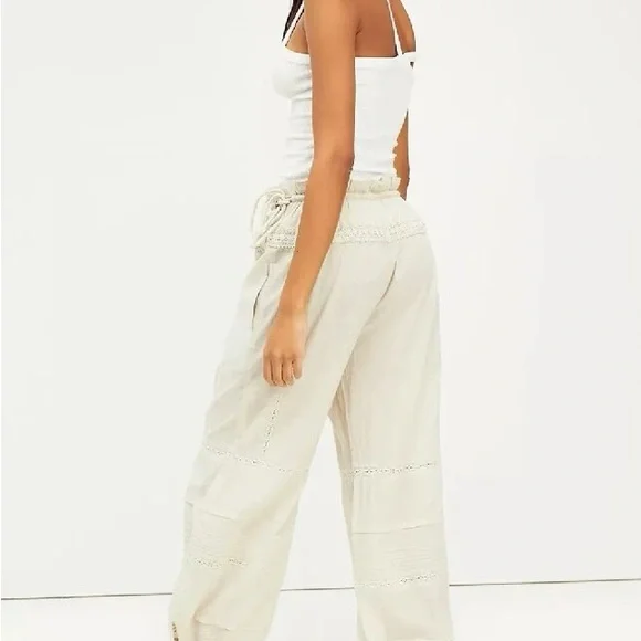 Free People Hemingway Balloon Beige Lace Trim Joggers Size M - Picture 6 of 7